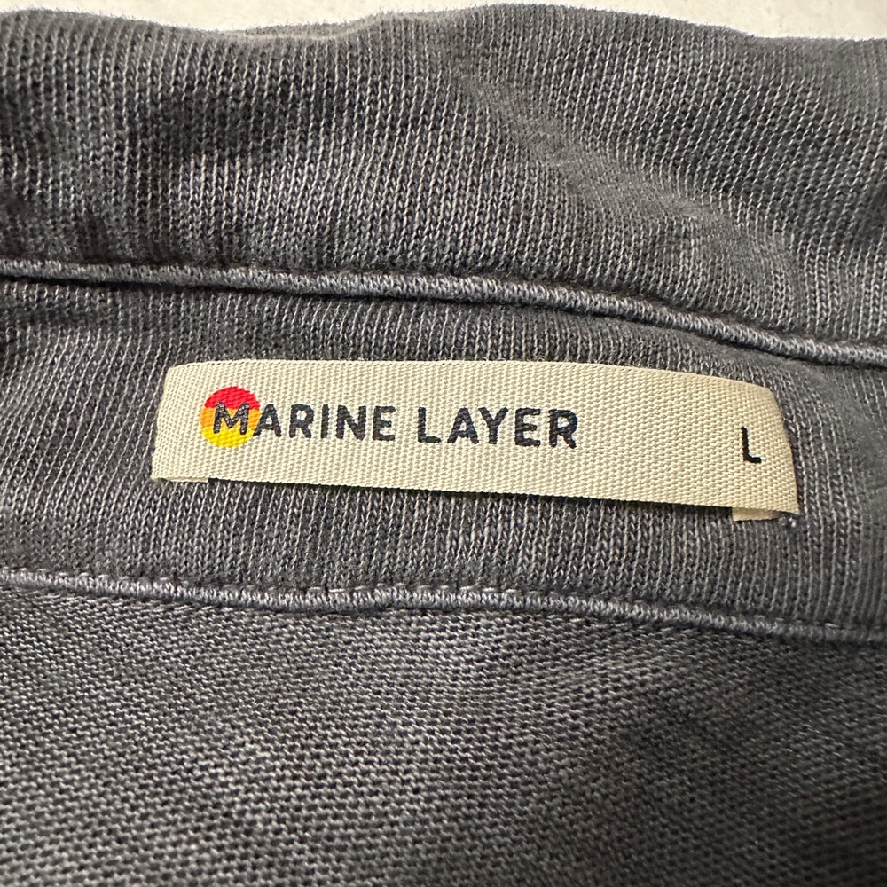 Marine Layer Blue/Grey Vintage Heavy Slub Polo Long Sleeve Shirt - NWOT -Size L - Picture 6 of 8